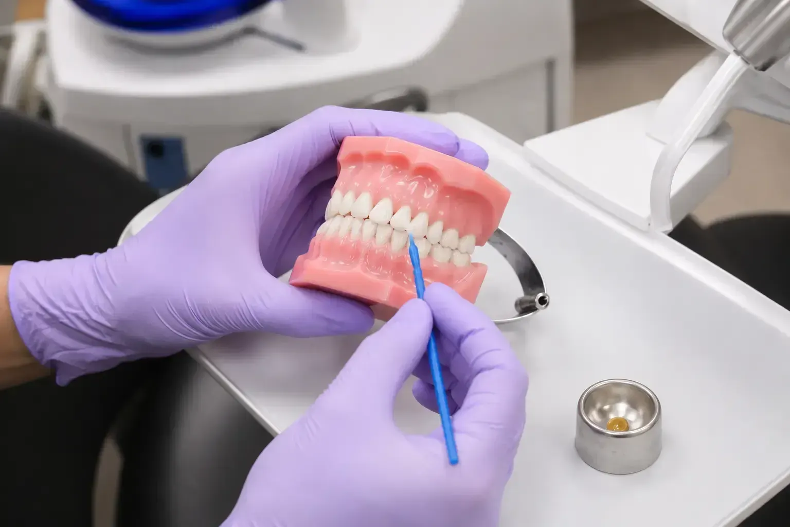 Close-up of healthy enamel after professional fluoride treatment
